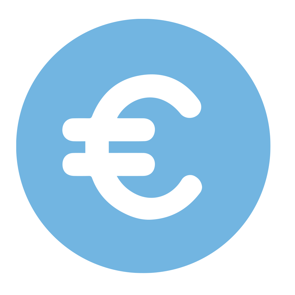 Icône bleue du symbole euro (€) sur fond circulaire bleu.
